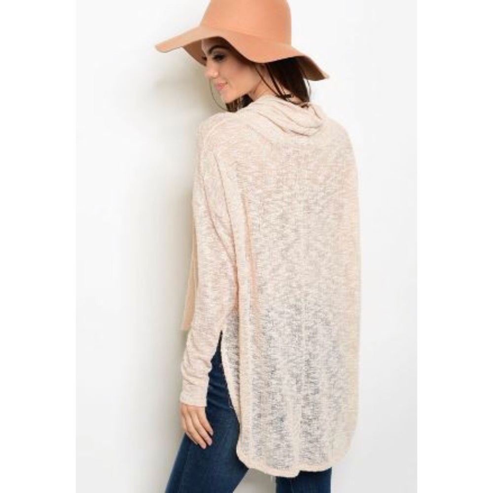 Peach hi-low lightweight sheer cowl neck sweater - Picture 3 of 4